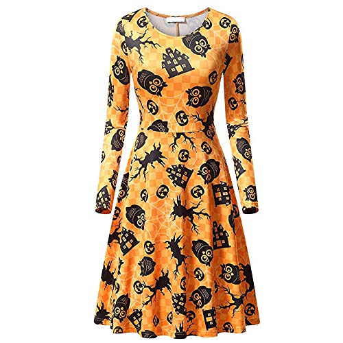 iHAZA Femmes Décontractée Manche Longue Halloween Imprimé Cocktail Robe