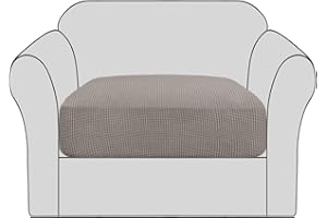 BellaHills Stretch Sofa Seat Cushion Cover Sofa Couch Cushion Furniture Protector Sofa Slipcover with Elastic Bottom Spandex Jacquard Fabric Small Checks(1 Piece, Taupe)