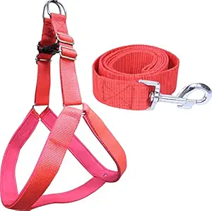 ADIOS Red Nylon Padded 1.5 inch Dog Body Cross Harness Belt Specially for Big Breed Dogs 1.5m Lengthy Dog Harness & Leash.