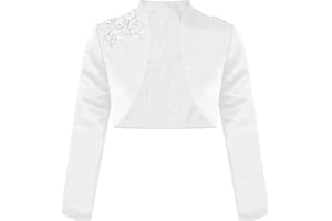 Alvivi Mädchen Bolero Jacke Satin Strickjacke Langarm Schulterjacke mit Blumen Jäckchen Cardigan Tops zum Festlich Hochzeit Taufe Kommunionkleid