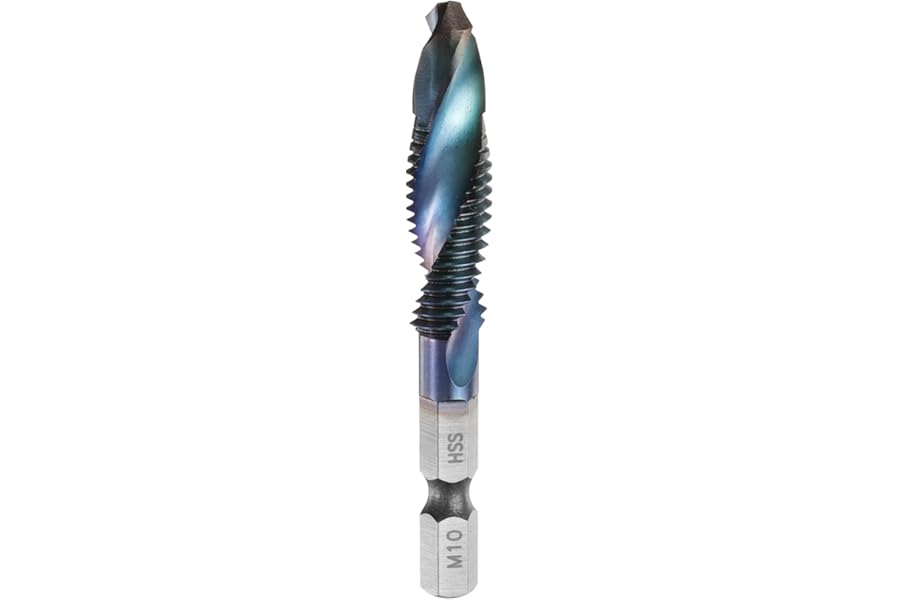 sourcing map Combination Drill and Tap Bit, Metric M10 x 1.5 Thread 1/4" Hex Shank, Blue Nano Coated Threading Screw Taps Spiral Flute Drilling Tapping Tool, High Speed Steel (HSS) 4341