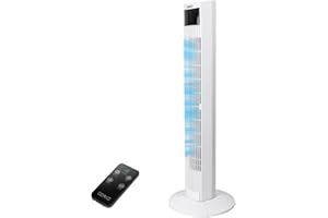 ‎OZAVO OZAVO Turmventilator mit Fernbedienung | Touchscreen | 3 Stufen | 3 Modi | 12h Timer | 70° Oszilierend Tower Fan | Säulenventilator | Luftkühler | Standventilator | 45W | 95.5cm | Weiß