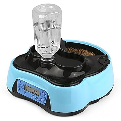 Amzdeal Distributeur de L'eau et Nourriture Automatique pour Animaux de Compagnie, Distributeur de croquettes avec 4 fois repas et eau pour Chien (grand, moyen, petit) et Chats