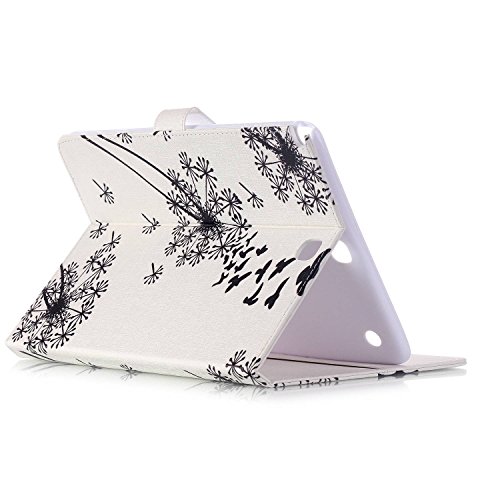 Etsue Schutzhülle Samsung Galaxy Tab A 9.7 Hülle, Galaxy Tab A 9.7/T550/T555 Hülle Tasche Case, PU Leder Case für Samsung Galaxy Tab A 9.7, Löwenzahn Blumen Mädchen Series Bunte Malerei Ledertasche Lederhülle Handytasche Brieftasche Wallet Cover Flip Case Magnet Etui Schale für Samsung Galaxy Tab A 9.7 + 1x Diamant Staub Stecker + 1x Blau Eingabestift(Weiß schwarz Löwenzahn fliegend Vogel) - 2
