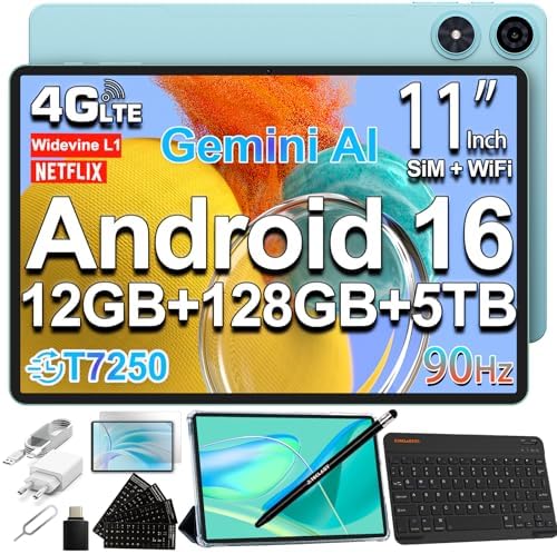 TECLAST P50 Tablet 11 Pollici 90Hz Tablets Android 16, 2GHz Octa-Core T7250, Dual SIM 4G LTE + 5GWiFi, Tablet con Tastiera+Penna+Custodia, 12GB RAM+128GB ROM(TF 6TB), Widevine L1/7000mAh/GPS/3.5MM/OTG