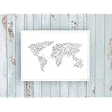 Kunstdruck / Poster GEOMETRIC EARTH -ungerahmt- geometrisch, Weltkarte, polygon, Linien, abstrakt, Reise, Welt
