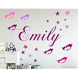 Wandtattoo AA143 Wunschnamen Kinderzimmer mit 19 teiligem Set Schmetterlingen und Sternen vier Farben Variation Wandaufkleber