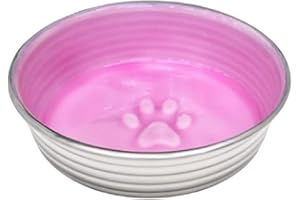 Loving Pets Le Bol Glazed Interior Stainless Steel Dog Bowl Non-Slip Dishwasher Safe Durable Pet Dish - Rose - Large 1.4 Litre