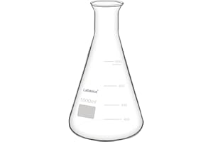 Labasics Vidrio Boca Ancha Erlenmeyer Matraz, Borosilicato Vidrio Frasco Erlenmeyer con Borde de Servicio Pesado, Capacidad de 1000 ml (Paquete de 1)