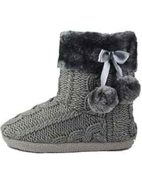 Hausschuhe Damen Pantoffeln Stiefel Schuhe mit weichen Pom Poms Slippers Airee Fairee