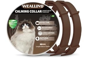 WEALLIN Collare Calmante per Gatti, Regolabile e Impermeabile Collari Calmanti, 60 Giorni di Protezione, Rilievo di Ansia Collare ai Feromoni per Gatti di Taglia Piccola, Media e Grande(2pz, Marrone