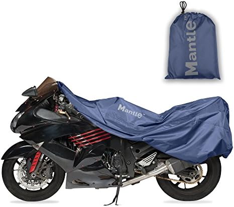 Waterproof Motorbike Cover for Outside Storage, Mantle™ Heavy duty Motorcycle Rain Covers, 210D Oxford Fabric - Dust, Rust &amp; UV Protection, Air Vent Pockets, Wind Buckle, Lock Holes, Silver coat (Dark Blue - Size XXL)
