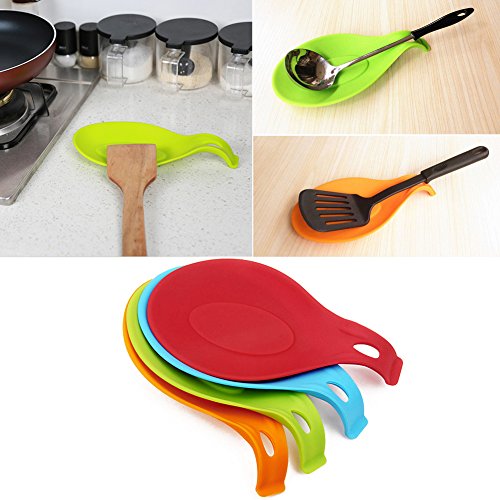Annstory Silikon Löffel Rest Set – 4 Stück Küche Jumbo Löffelhalter Set mit hellen bunten, FDA-Zulassung (Rot / Orange / Blau / Grün) - 2