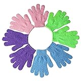 Kuou 4 Pairs Exfoliating Gloves, Bath Gloves, Shower Body Gloves, Double Sided Scrubbing Bath Gloves, 4 Colors