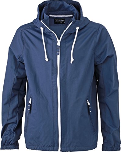 JJN1074 Herren Jacke Windjacke mit Kapuze wasserabweisend , Farbe:NAVY/WHITE;Herrengren:L