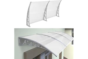 YIMING Auvent de Porte d'entrée, Longueur 300 cm (118,11''), Marquise de Porte et Fenêtres, Auvent de fenêtre en Polycarbonat, UV Protection, Pluie et Neige Protection (Gris-Blanc, 98×300×25 cm)