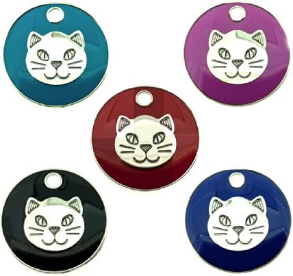 Personalised Engraved 20mm Enamel Pet ID Tag Cat Face Design