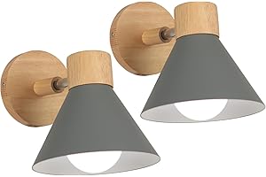 LIGKIN Applique de Pared Interior Moderna Lámpara de Pared Ajustable E27 Apliques Vintage Lámpara Pared de Madera para Dormitorio Salón Café Lectura, Ø18cm (Gris, 2 pack)