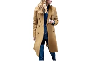 TURWXGSO Coats for Women UK Sale Warm Woolen Coats Winter Clearance Business Office Overcoats for Ladies Solid Color Long Sleeve Double Breasted Outerwear with Pockets