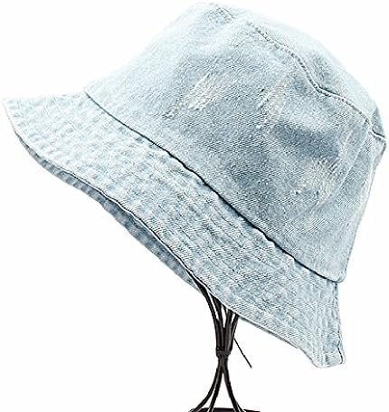 AJOG Denim Bucket Sun Hat Spring Summer Visor Protection Hats Washed Denim Holes Harajuku Fisherman Hat For Women Men Girl Boy,Lightblue