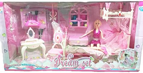 KIDS GIRLS PRETEND PLAY PARTY DOLLS BEDROOM &amp; FURNITURE SET FITS BARBIE WITH DOLL