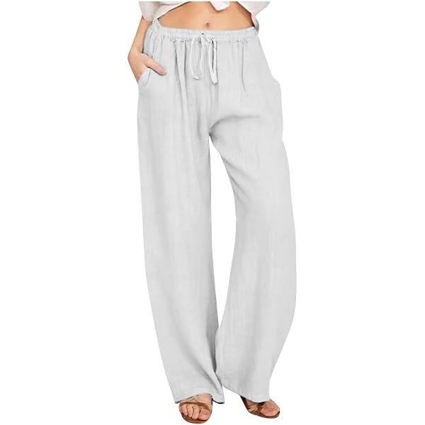 Pantalon Fluide Femme Été En Lin Léger - Taille Haute, Coupe Large, Élastique - Yoga, Travail, Sortie