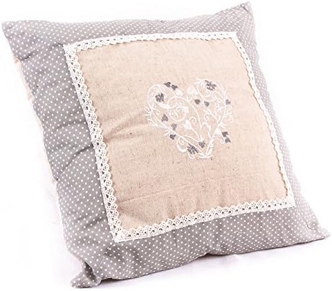 SQUARE LOVE HEART CUSHION ECRU-GREY SHABBY 40 X 40