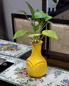 Pure Source India Ceramic Flower Vase, 11 Inch, 1 Piece, Yellow