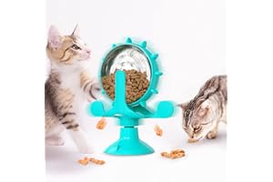 YATOSEEN Interactive Cat Toy, Treat Dispensing Feeder Toy Cat Dog Slow Feeder Windmill Turntable Teasing Dispenser Dog Toys with Suction Cup Puppy Slow Feeder Toy Pet Puzzle Feeder Toy Cat Treat Toys