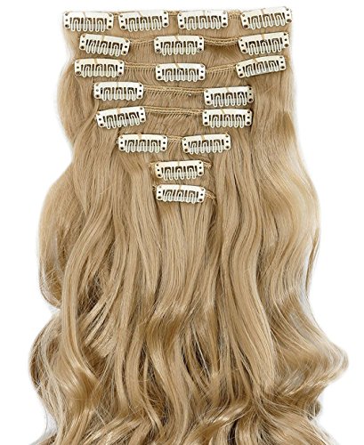 S-noilite® Hot Fashion 17" Curly Long Clip in Hair Extensions Full Head 8Pcs Hairpiece (17" Curly, Ash Blonde)