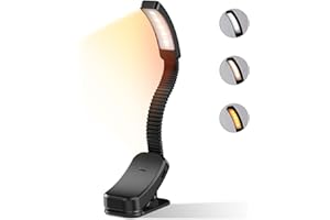 Accwork Luz Lectura, 10LEDs Lampara Lectura con 3 Colores de Luz, 1000mAh Lámpara pinza Type-C Recargable con Atenuación Continua, 360° Flexible Luz de Libro Plegable, Lampara Portatil para Estudio