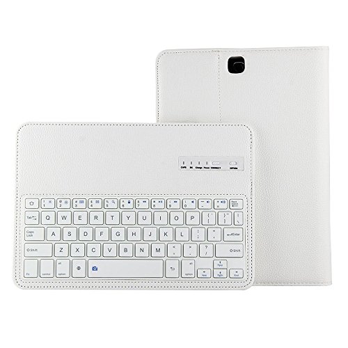 KVAGO Samsung Tab S2 9.7 Tastatur mit Hülle Abnehmbare Wireless Bluetooth QWERTY Tastatur Stilvolle PU Leder Flip Cover Stand Up Schutzhülle mit Tastatur für Samsung Galaxy Tab S2 SM-T815 SM-T810 + Displayschutzfolie + Eingabestift—Weiß - 9