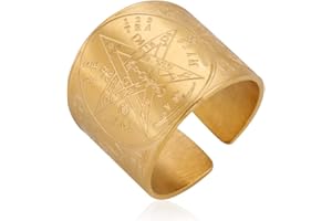 LIKGREAT Sello de 7 Arcángeles Anillo Metatron Cubo Anillos Sello de Lilith Símbolo Bíblico Talismán Amuleto Anillos Religiosos Joyería de Acero Inoxidable Regalos para Hombres Mujeres