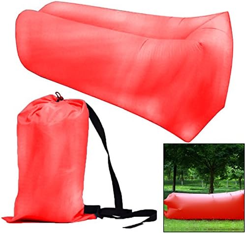 Inflatable Lazy Lounger Couch Bed Carry Bag Portable Air Beds Sleeping BeachChair Sofe Couch for Indoor/Outdoor Hiking Camping, Beach, Park, Backyard Lounging, Fishing, Chilling, Parties ( RED )