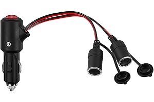 CORPOWER Zigarettenanzünder Stecker, Zigarettenanzünder Verteiler mit Steckdose DREI-Wege-Buchse Splitter mit Schalter, 2-Fach 12V/24V Doppelsteckdose Splitter für AUTO, KFZ, LKW, Dashcam [20A | 30cm]