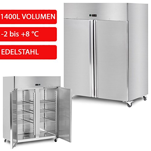 GOO Gastro Khlschrank 1400L 1,48x0,85m - 2x Tren GN 2/1 Temperatur (-2 bis +8C) - Gewerbe Khlschrank - Edelstahl Khlschrank