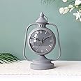 NEWIMAGE Metal Clock for Bedroom 9.5”High Simple Modern Desk Clock with Curved Glass for Living Room Bedside Bedroom Office Livng Room Desktop Countertop (Grey)