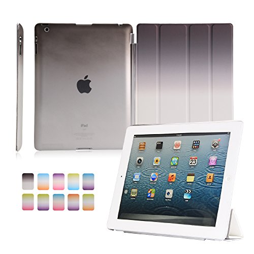 iPad 2 iPad 3 iPad 4 Hülle, DEENOR Rainbow Colour Series Smart Cover Transparent Back Cover Ultra Slim Light Weight Auto aufwachen / Schlaf Funktion Schutzhülle Hülle für Apple iPad 2 iPad 3 iPad 4. (Black and White)