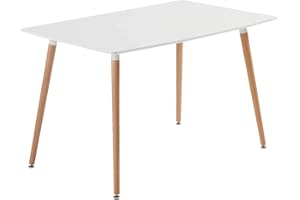 Baroni Home Kückentisch, Esszimmertisch aus Holz, Schreibtisch mit Holzbeinen, Esszimmer, Wohnzimmer; Schlafzimmer, weiße Tischplatte mit holzfarbenen Beinen, 120X70X72cm