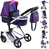 bolsos para cochecitos de bebe plastificados Plegable Bayer Design 18454AA Cochecito de Muñecas \"Neo Vario\" Con Bolso Cambiador, Convertible, Plegable, Azul / Rosa