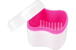 WATAWATA Denture Box Retainer Case Denture Storage Bath Box Denture Holder Box Cleaning Box Lightweight and Portable Cleaning Box with Filter (L, Pink)