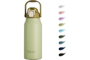 Autsel Bouteille Isotherme 1.7L Gourde Inox Isotherme avec Paille Gourde Sport Étanche Gourde Musculation avec Poignée, pour Le Sport, La Randonnée, La Maison, en Plein Air