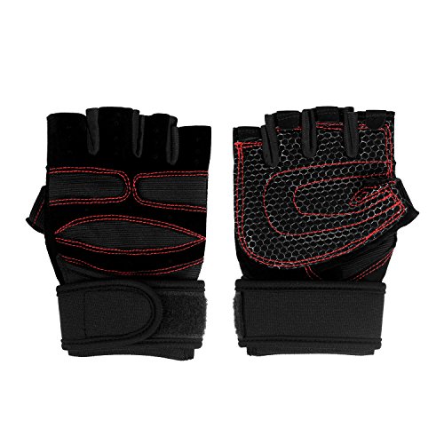 Fitness Handschuhe Trainingshandschuhe Sporthandschuhe für Bodybuilding und Krafttraining wie Gewichtheben Hanteln Klimmzüge u. a. (Schwarz-Rot) - 4