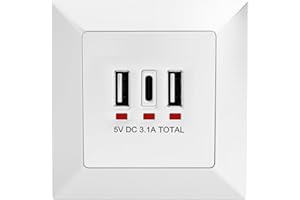 hb-digital Prise murale 2 ports USB-A + 1 ports USB-C 15,5 W - Efficacité énergétique : 82,8 % - Profondeur d'encastrement : 32 mm - Norme européenne