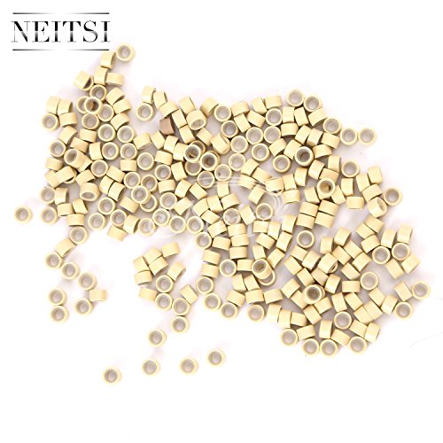 Neitsi® 5mm Silicone Lined Micro Rings Links Beads Linkies for I Bonded Tipped Hair Extensions (500, Blonde#)
