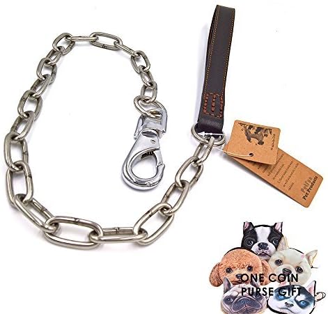 PetFun Royal Style Genuine Leather with Stainless Steel Quality Anti-Chewing Dog Lead, Black and Brown