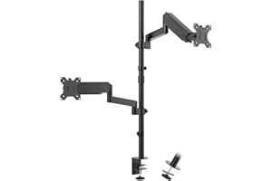 WORLDLIFT Monitor Halterung 2 Monitore Vertikale (88cm Stange) Eingebaute mechanische Feder Stange höhenverstellbar für 17"-32" Zoll Bildschirme VESA 75/100 9 kg Tragfähigkeit