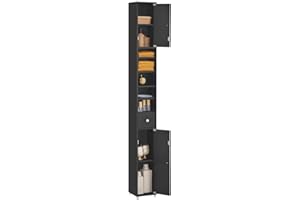 SoBuy Tall Bathroom Cabinet – Slim Bathroom Storage Unit Freestanding with Adjustable Shelves and Drawer – Space-Saving Storage Cupboard in wood, Water-Resistant, Black 20x180x20cm BZR34-II-SCH