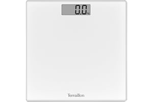 TERRAILLON - TSQUARE BLANC - Pèse personne électronique, Compact et ultra plat 26cm x 26cm, Plateau verre, Large écran LCD, Capacité 180Kg, Graduation 100g, Blanc