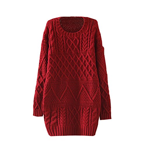 Arrowhunt Women's Knitted Pullover Long Sleeve Jumper Long Sweater Red